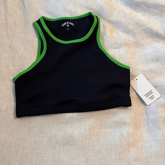Year of Ours Other - Year of Ours Black Ribbed Crop Tank with Neon Green Trim